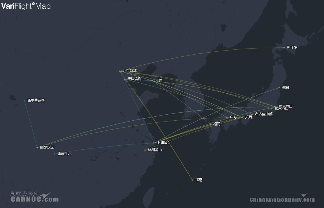 國航日本航線網(wǎng)絡(luò)圖