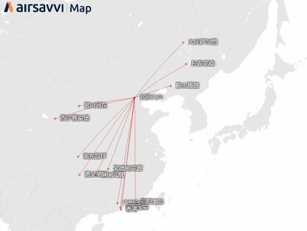 香港空運-航線圖：冬春航季15家航司入駐大興機場