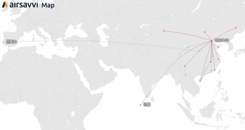 2019冬春航季首都航空大興航線圖