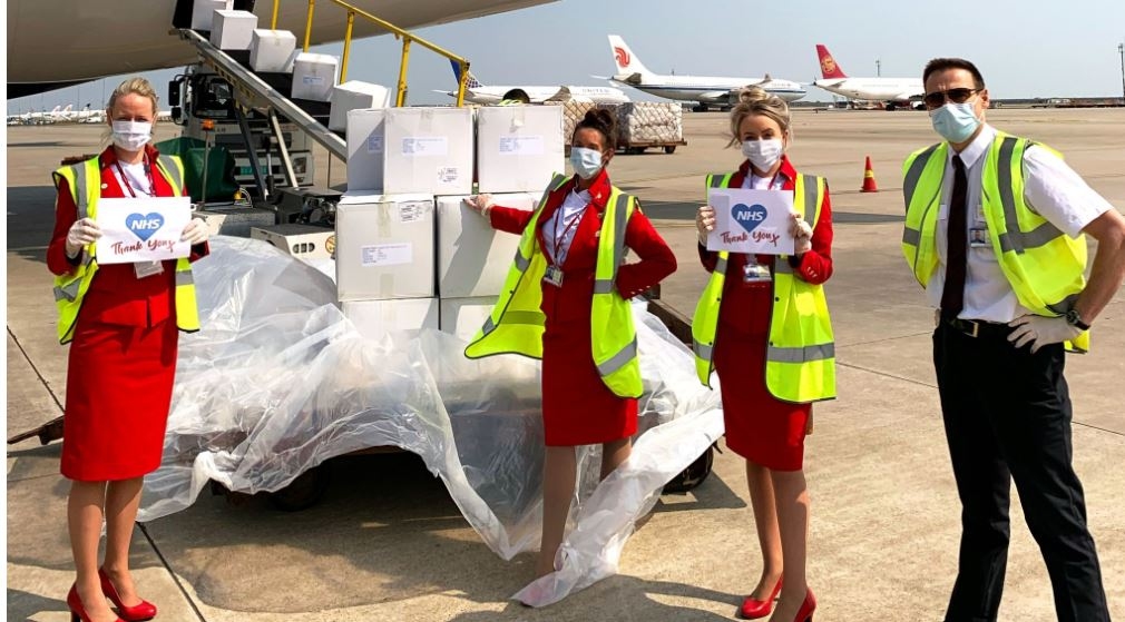 維珍航空從中國運回口罩、呼吸機等物資